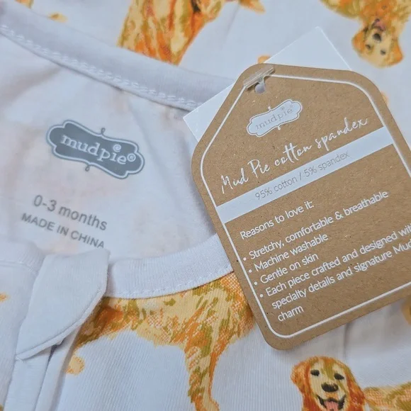 Mud Pie White and Orange Dog Print Footie - Picture 4 of 4